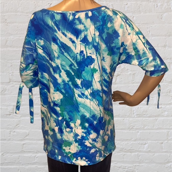 Anne Klein Sport Open Sleeves CrewNeck Blue White Top Tee Shirt Size Medium EUC - Picture 4 of 5